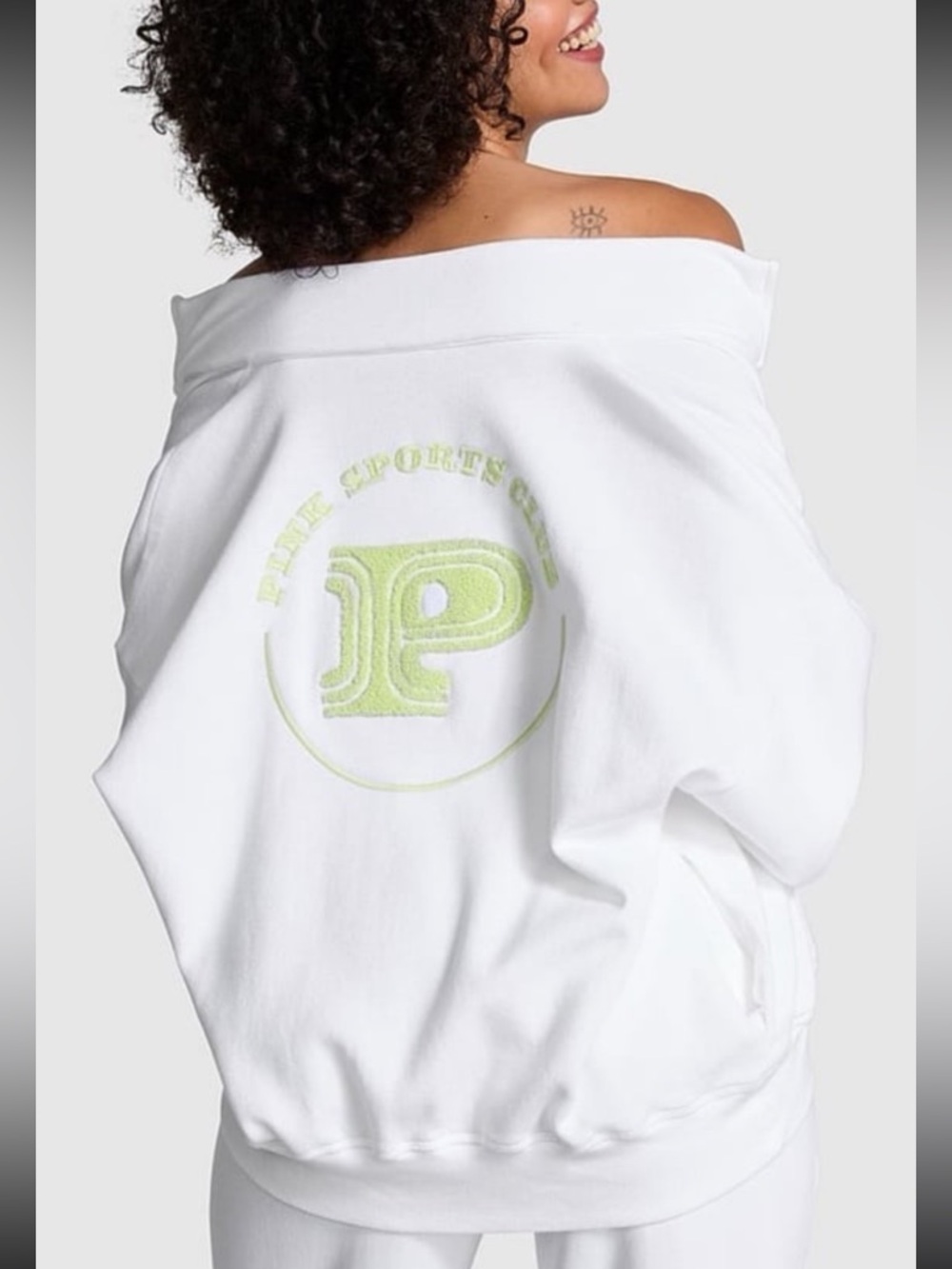 VICTORIA’S SECRET PINK Ivy Fleece Full Zip Sweatshirt White Size XL NEW